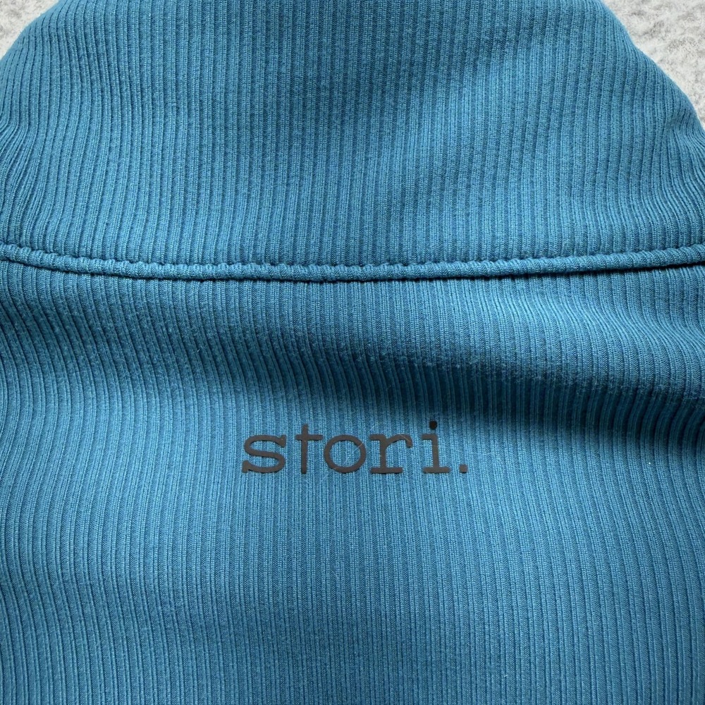 Stori Shirt Womens Small Blue Cropped 1/4 Zip Mock Neck Athletic Running Top - Picture 5 of 5